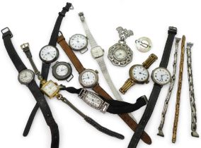 Five silver cased ladies vintage watches, one by Buren. Together with other examples by Hamilton,