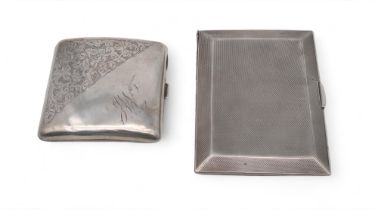 A silver cigarette case, by John Taylor & Co, Birmingham, of canted form, and another with scrolling