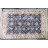 A duck egg blue ground full pile Kashmir Zeigler rug with floral patterned ground within flower head