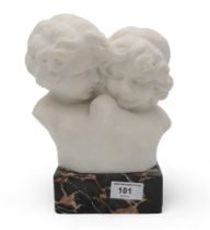 Ugo Passani (Italian, Florence School), carved alabaster bust of two children, on marble base