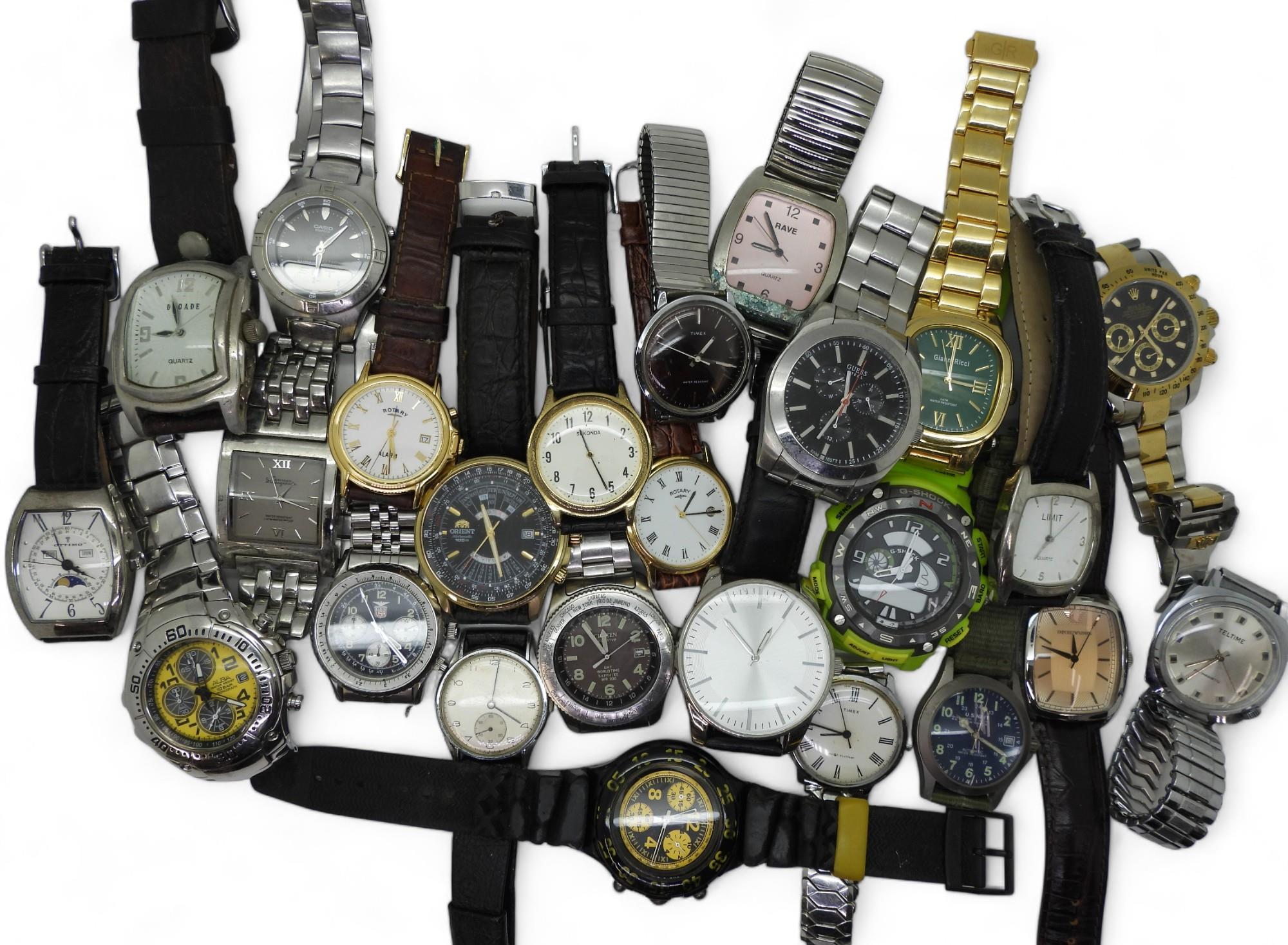 A collection of fashion watches to include Swatch, Orient, Elgin, Casio and some replicas