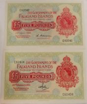 Falkland Islands (British Overseas Territories) £5 1960 and 1975 Bank Notes Obverse Elizabeth II