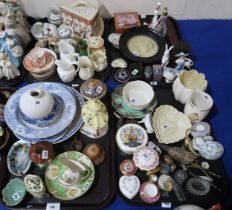 A collection of assorted ceramics including Belleek, Noritake, some teawares, figures, a framed