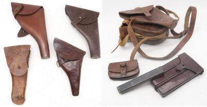 A leather submachine gun magazine case, with contents; together with a WW2 US Colt 1911 holster,