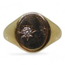 A star set diamond signet ring, hallmarked birmingham1965, size U1/2, weight 8.6gms Condition