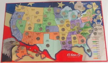 The Fifty State Quarters Collector's Map by H.G Harris & Co 1999-2008 together with Confederate