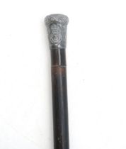 The 3rd West India Regiment: a late-Victorian Birmingham silver-topped walking cane, maker's mark '