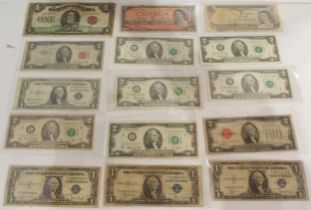 United States Federal republic (1776-date) various $1 and $2 bank notes together with Canadian