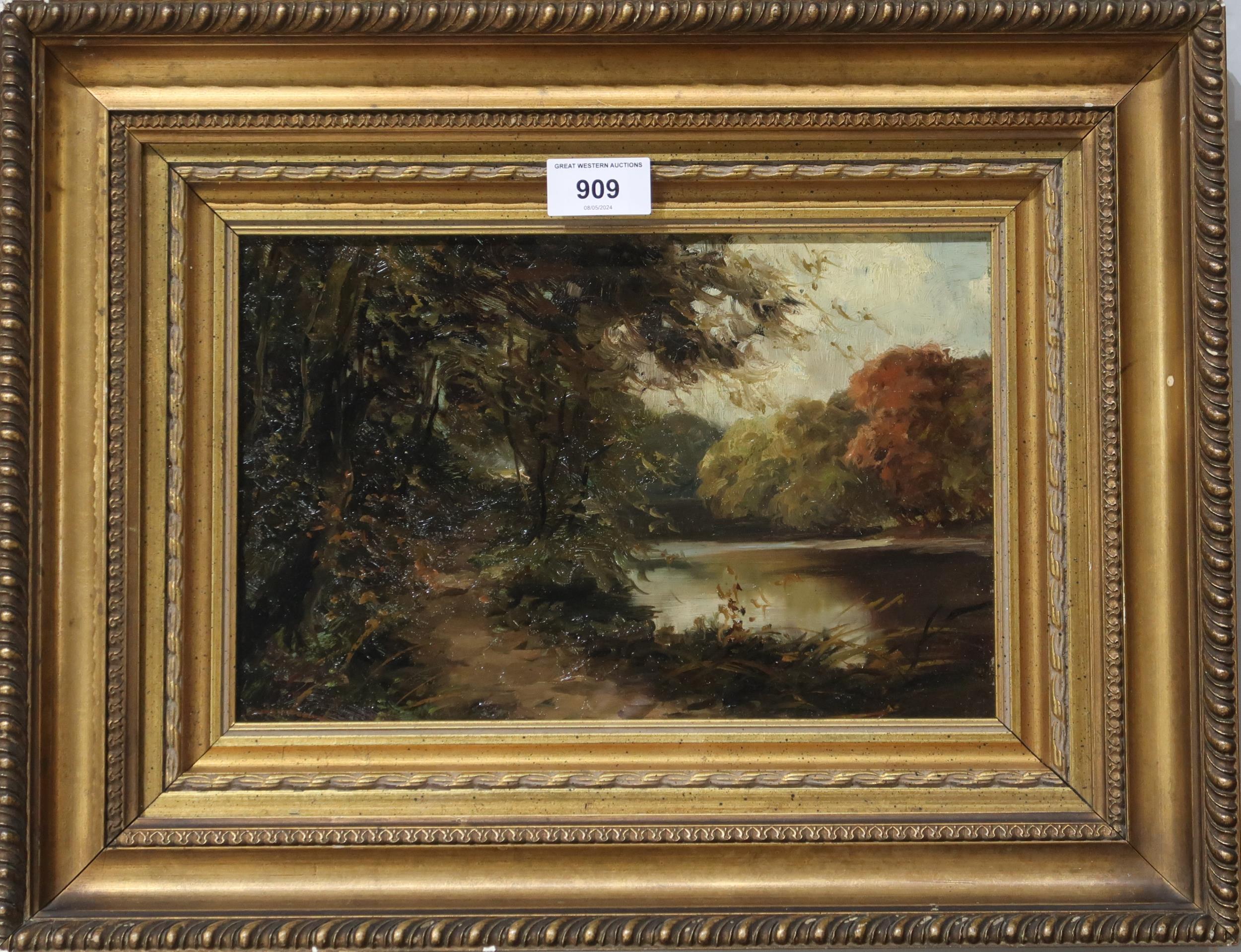 SCOTTISH SCHOOL  A QUIET POOL ON A LOWLAND RIVER  Oil on board, signed J. Smart verso, 17.5 x - Image 2 of 4