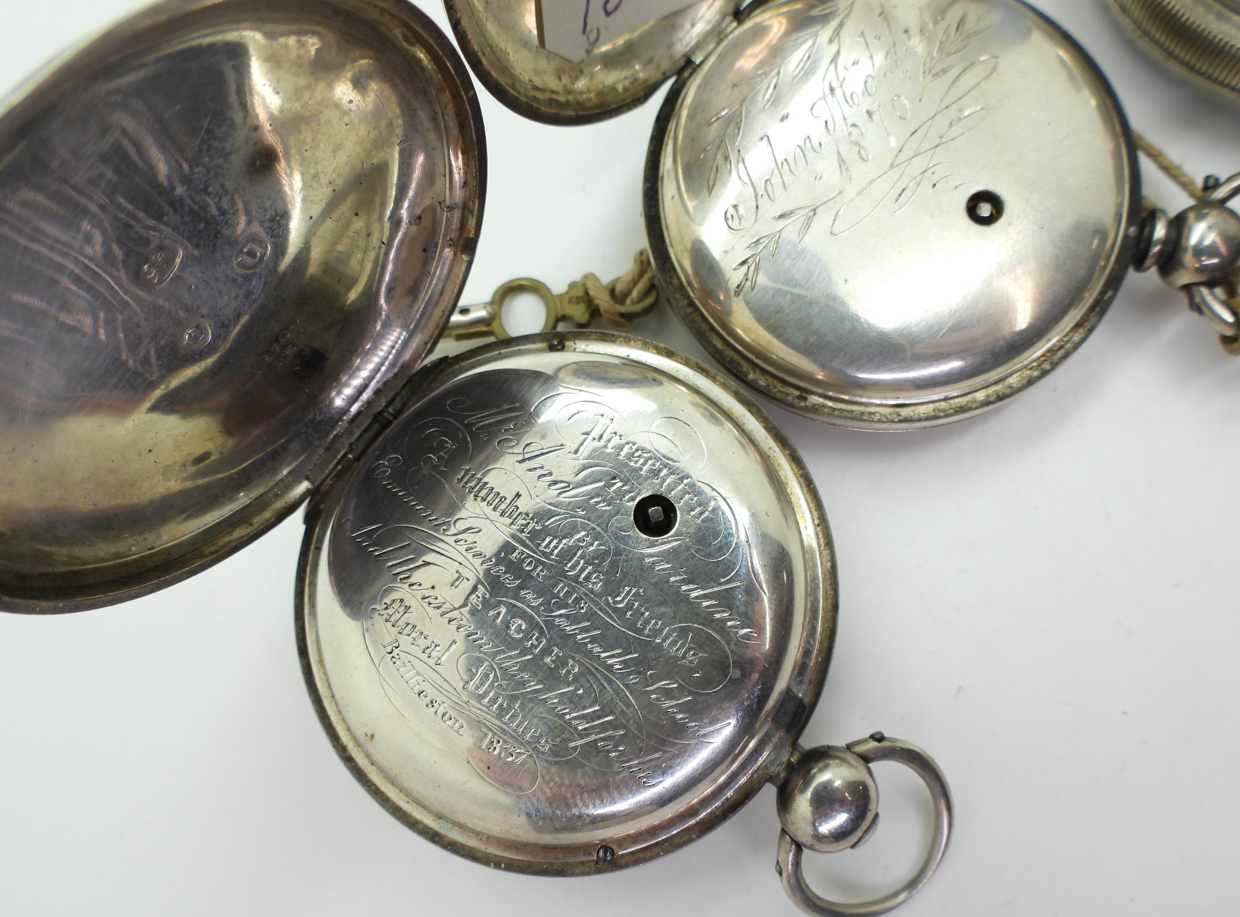 Three silver pocket watches, two with diamond end caps, dated 1835 and 1852, a further example dated - Image 4 of 6