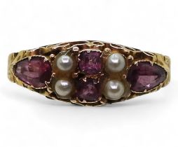 A 15ct gold pearl and pink gem ring, hallmarked Birmingham 1871, size Q, weight 2.1gms  Condition