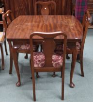 A 20th century mahogany dining suite comprising serpentine front sideboard, 97cm high x 140cm wide x