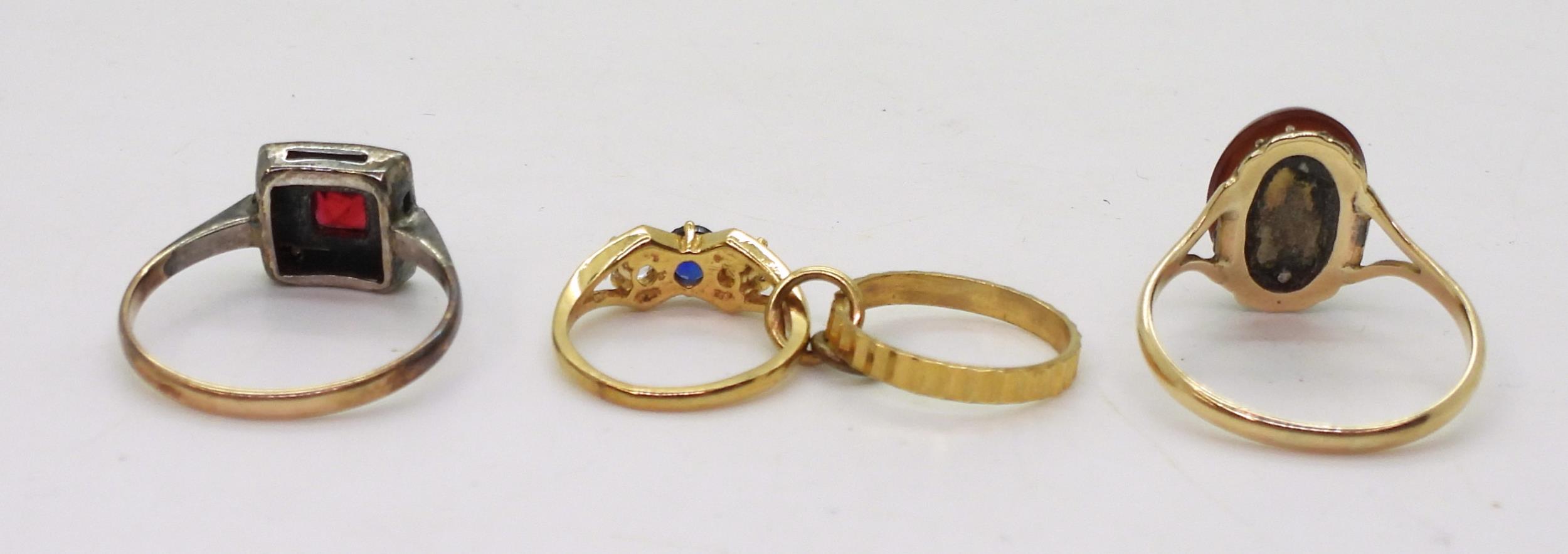 A 9ct gold wedding and engagement ring 'Charm' together with two 9ct gold gem set rings, weight - Image 3 of 4