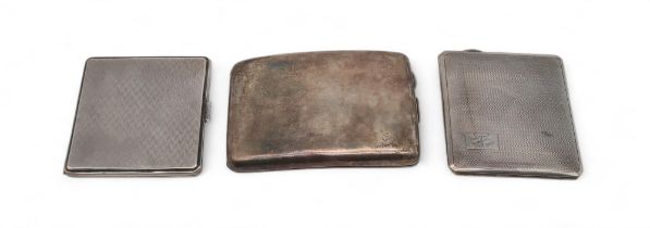 Three silver cigarette cases, one rectangular example by Joseph Gloster Ltd, Birmingham, another