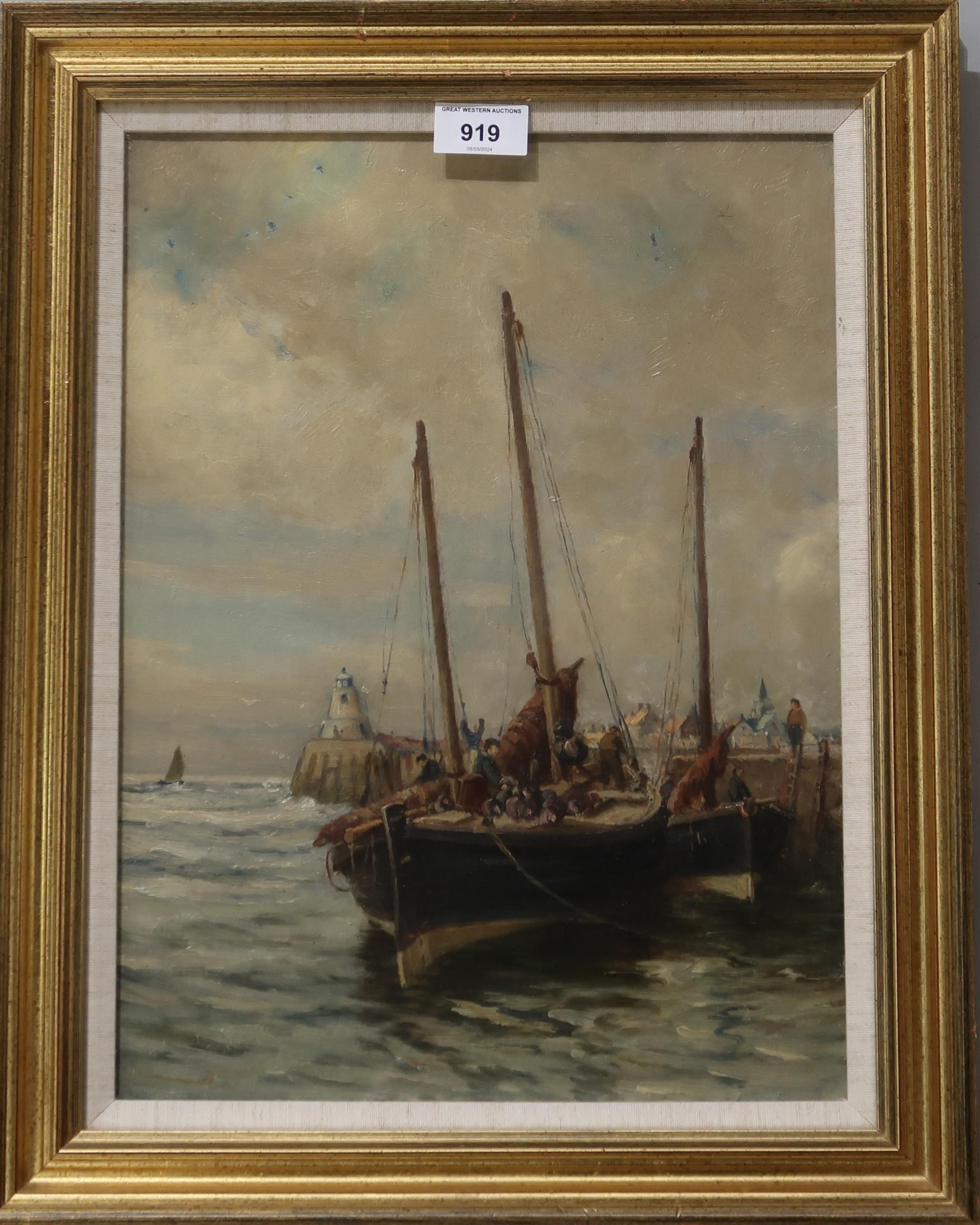 CONTINENTAL SCHOOL  SAILING FROM THE HERBOUR  Oil on panel, 39 x 29cm     Condition Report:Available - Image 2 of 2