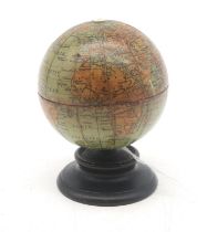 A Victorian Clark & Co.'s Anchor Sewing Cottons string box in the form of a miniature globe,