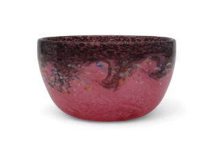A Monart pink glass bowl with swirling mottled rim Condition Report:Available upon request