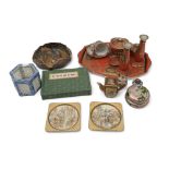 A collection of oriental ceramics including a pair of Satsuma dishes, signed Yasuda company, a