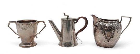 A silver cream jug, by James Deakin & Sons, Sheffield, a miniature silver chocolate pot,