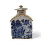 A Chinese export blue and white tea caddy, with gilt decoration Condition Report:Available upon