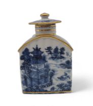 A Chinese export blue and white tea caddy, with gilt decoration Condition Report:Available upon