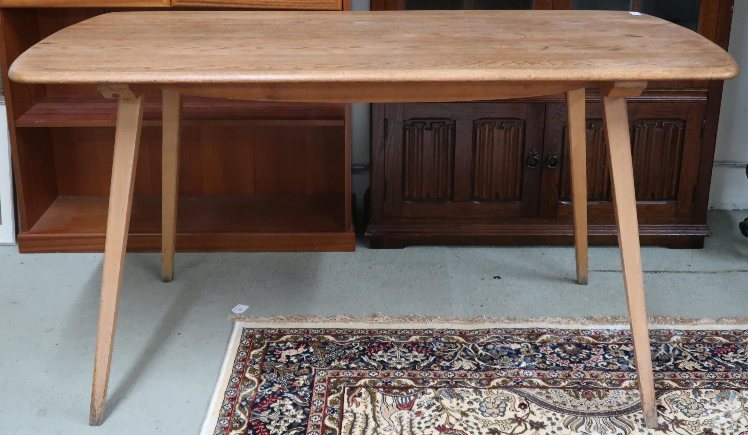 A lot comprising mid 20th century Elm and beech Ercol dining table on tapering splayed supports,