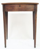 A 19th century bow fronted single drawer table on square tapering supports, 70cm high x 59cm wide