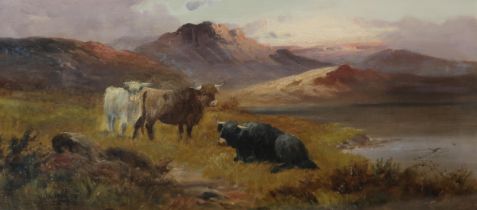 CHARLES W. OSWALD (fl.1892-1900)  HIGHLAND CATTLE  Oil on canvas, signed lower right, 30 x 60cm
