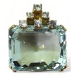 Aquamarine pendant set in 14k gold and further set with sparkling white sapphires. Aquamarine approx