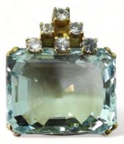 Aquamarine pendant set in 14k gold and further set with sparkling white sapphires. Aquamarine approx