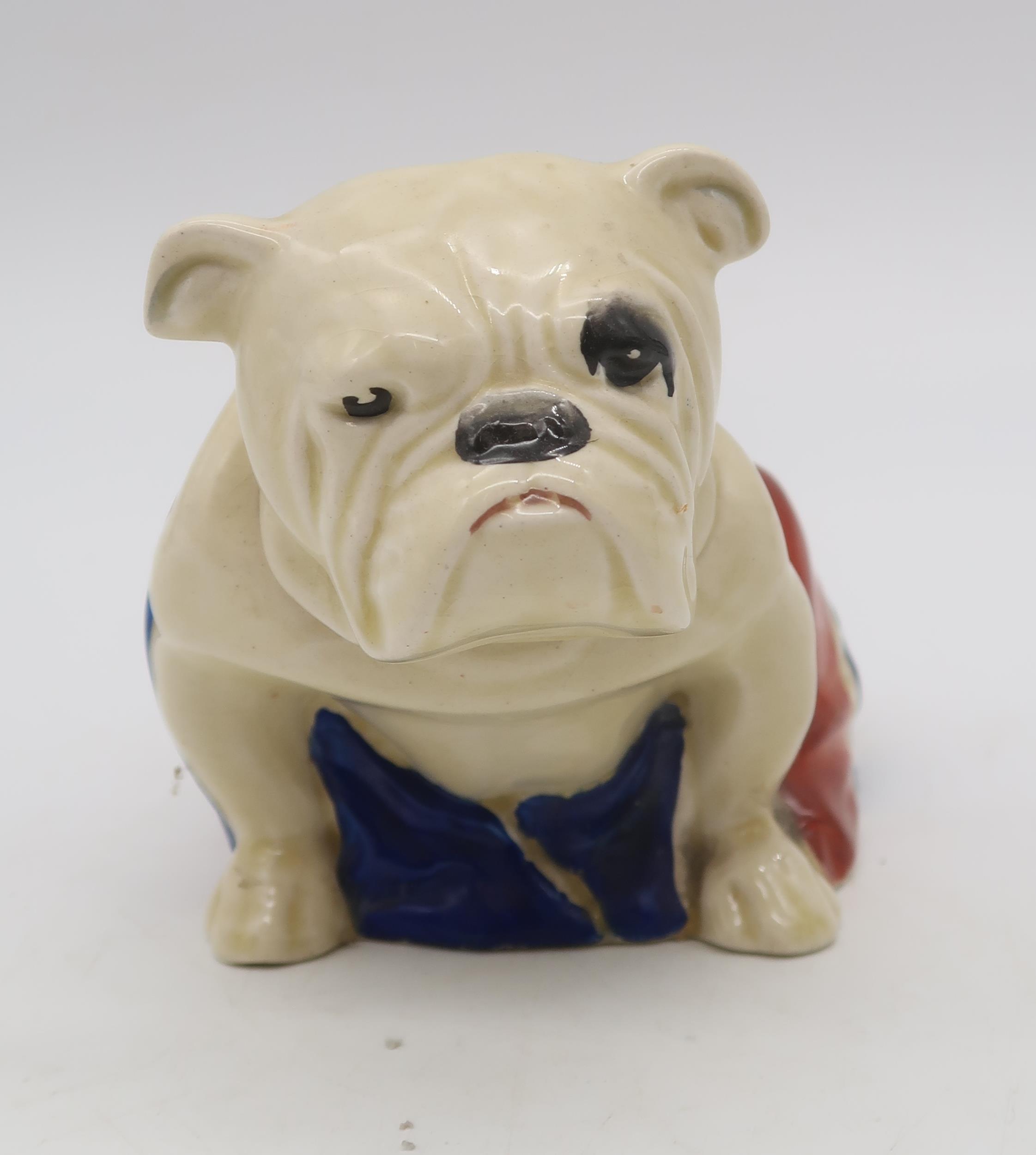 A Royal Doulton D5913 Bulldog draped in a Union Jack figure, 10 x 10cm Condition Report:chipped to - Image 4 of 6