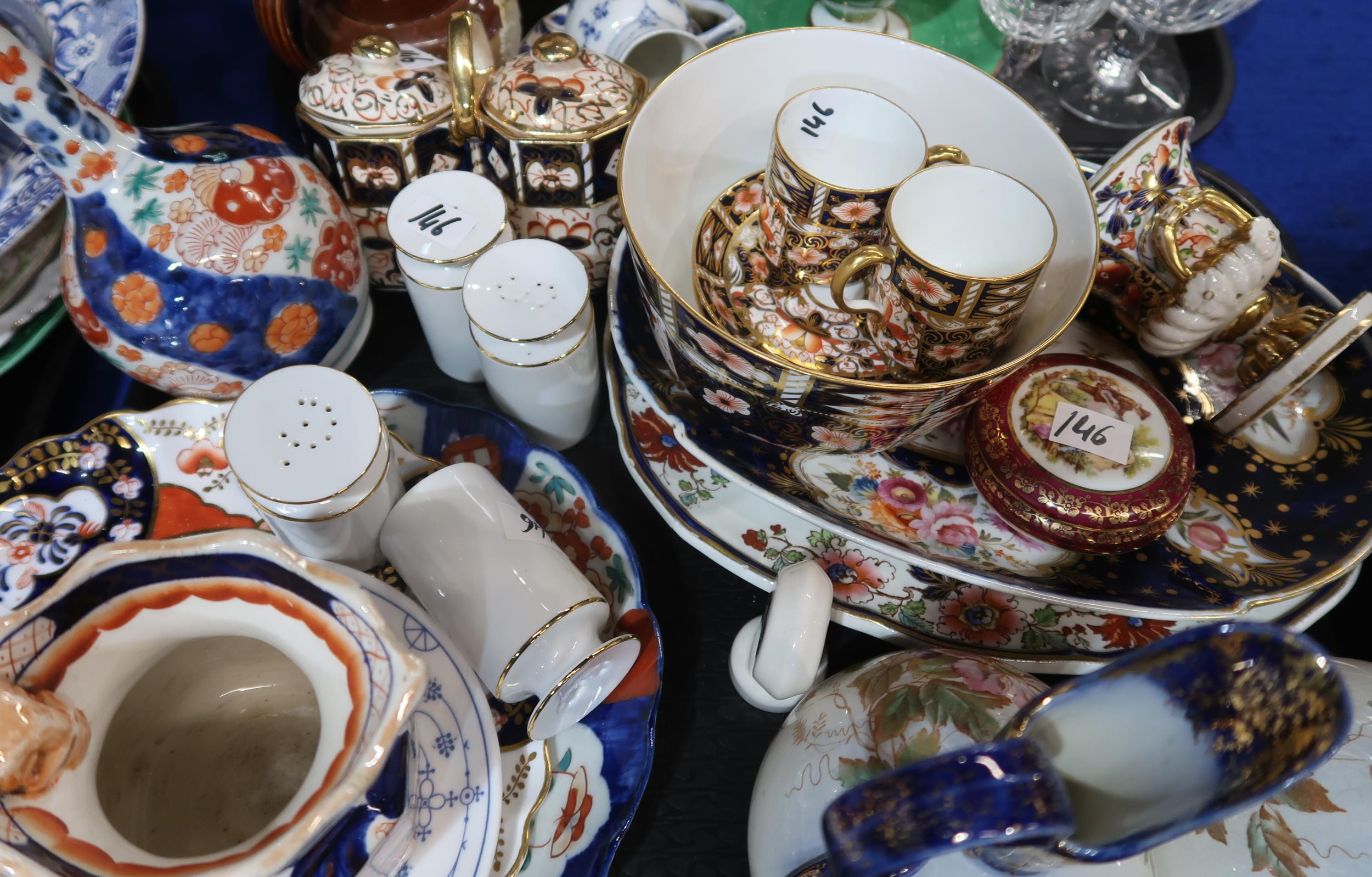 Two Royal crown Derby coffee cans and saucers, a large bowl, other imari pattern wares, a Meissen - Image 2 of 2