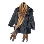 A dark brown mink fur coat, fox fur stole etc Condition Report:Available upon request