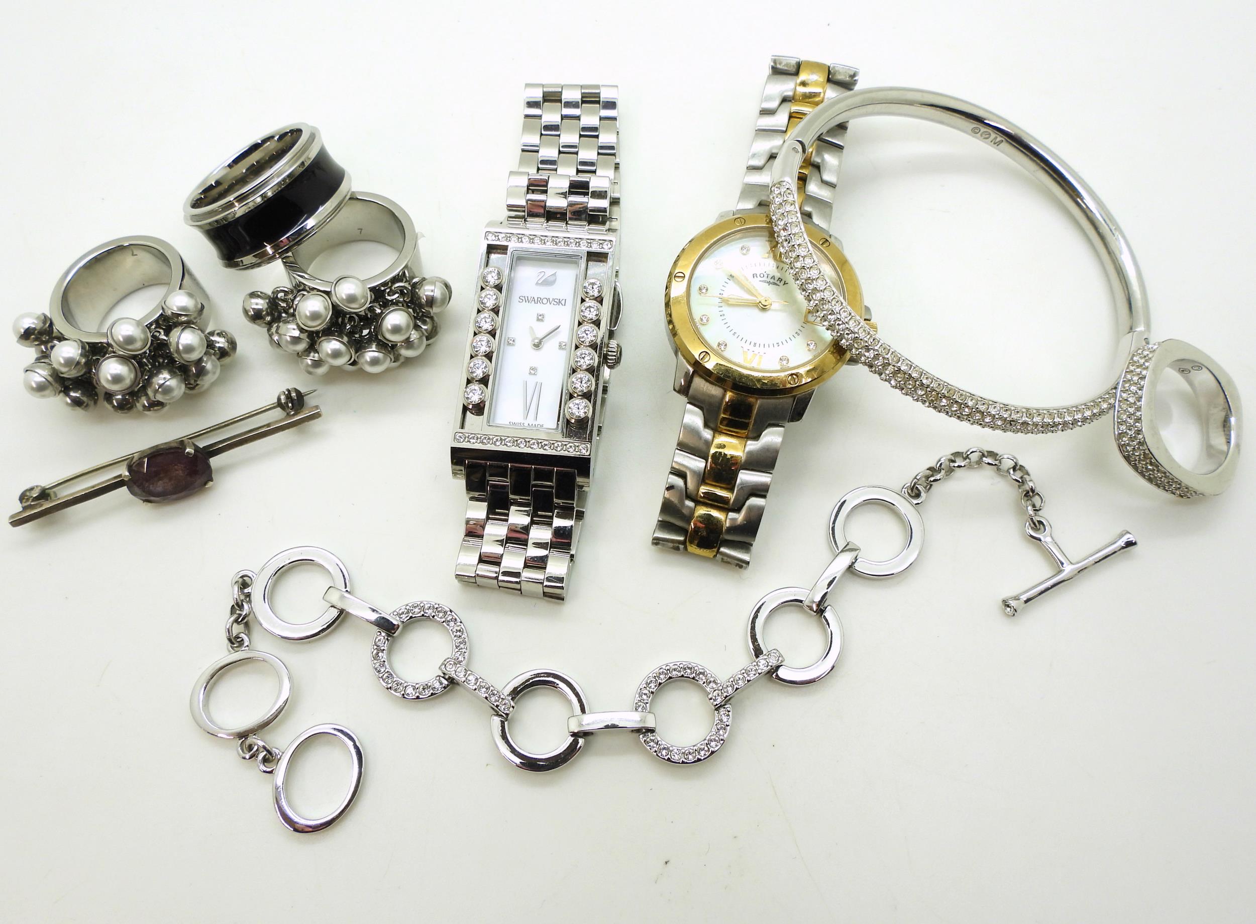 Two Swatch faux pearl cluster rings and Swatch black band ring, together with a further collection - Image 2 of 2