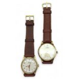 A 9ct gold gents Record watch, hallmarked London 1955, together with a 9ct gold Trebex watch,