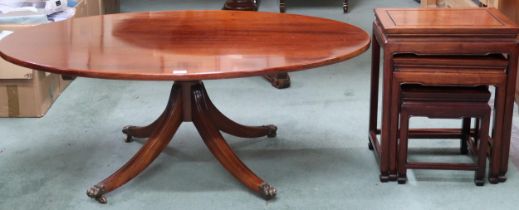 A lot comprising contemporary Oriental hardwood nest of three tables, 56cm high x 44cm wide x 34cm