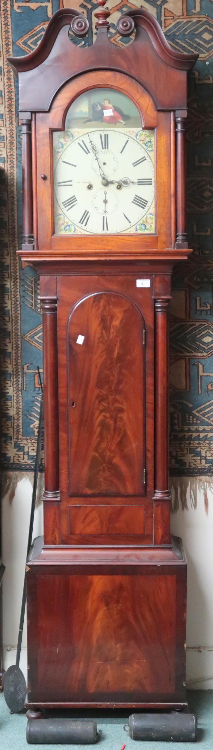 A 18th/19th century JAs Berry, Aberdeen mahogany cased grandfather clock with scrolled surmounted