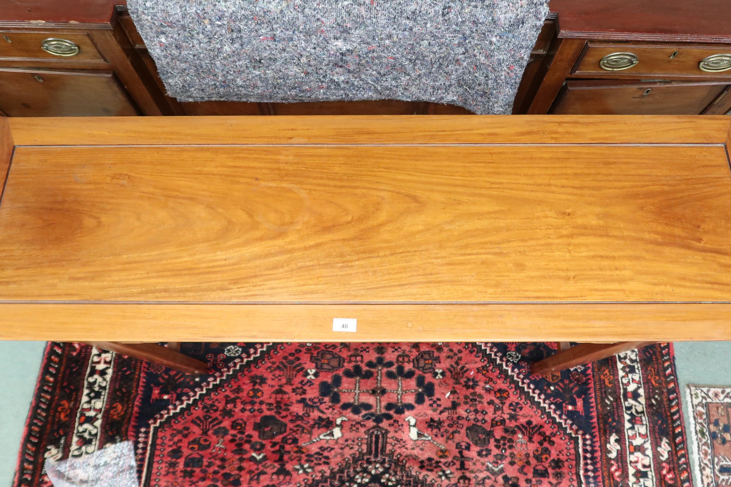 A contemporary Oriental hardwood altar table with upswept rectangular top with shaped friezes on - Image 3 of 3