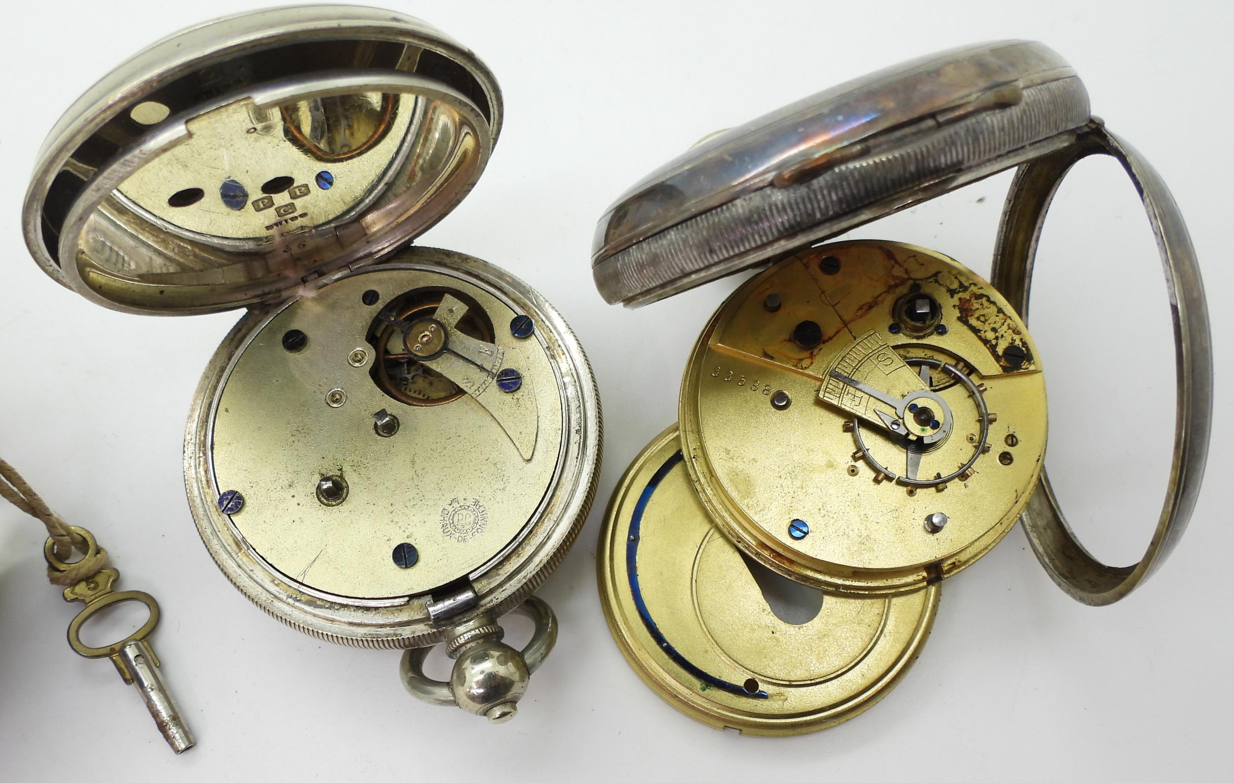 Three silver pocket watches, two with diamond end caps, dated 1835 and 1852, a further example dated - Image 6 of 6