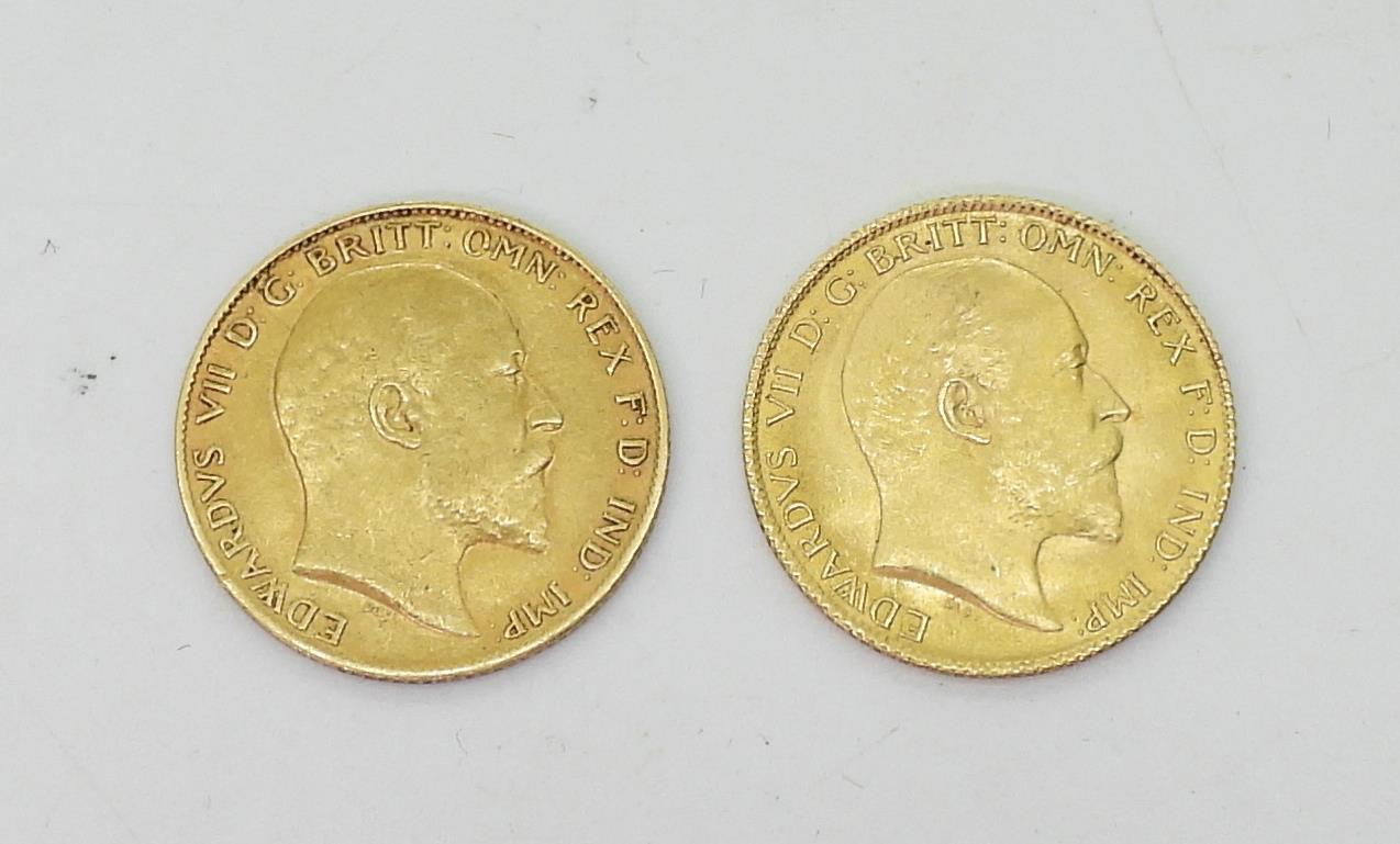 Edward VII (1901-1910) Half Sovereign Coins, 1902 4 grams, 1906 4 grams Obverse Portrait of King - Image 2 of 3