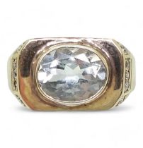 A 9ct gold pale blue topaz and diamond accent ring, size S, approx, weight 5.2gms Condition Report: