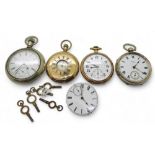 A silver Waltham pocket watch, hallmarked Chester 1918, an Elgin gold plated half hunter, a