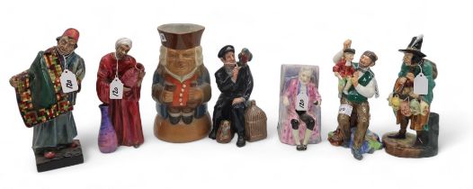 A collection of Royal Doulton figures including Carpet Seller, The Mask Seller, Shore Leave, The