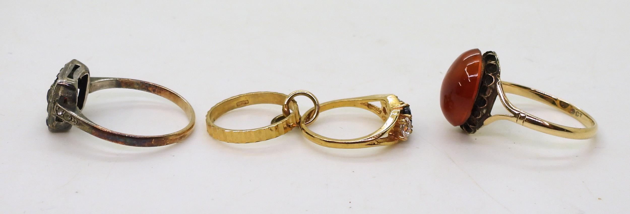 A 9ct gold wedding and engagement ring 'Charm' together with two 9ct gold gem set rings, weight - Image 4 of 4
