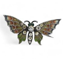 A continental silver plique a jour butterfly brooch set with diamante, 3cm, stamped 925, further