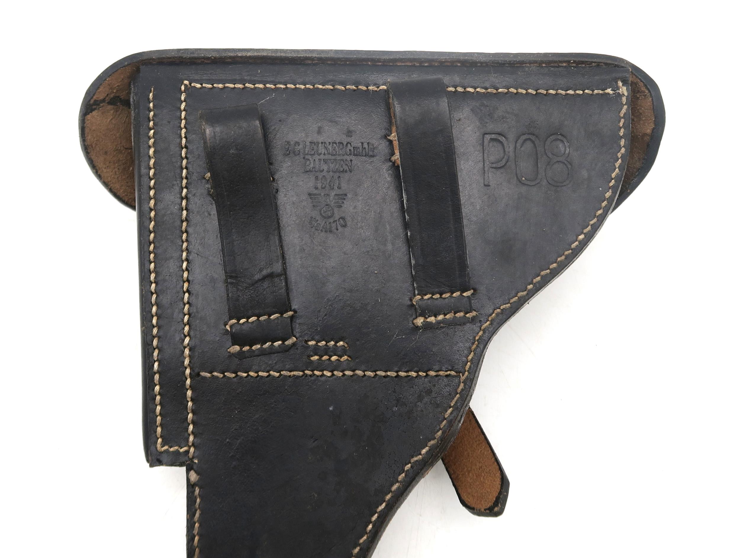 A WW2 German Third Reich Luger holster, in black leather, stamped in large letters "P08", - Image 2 of 4