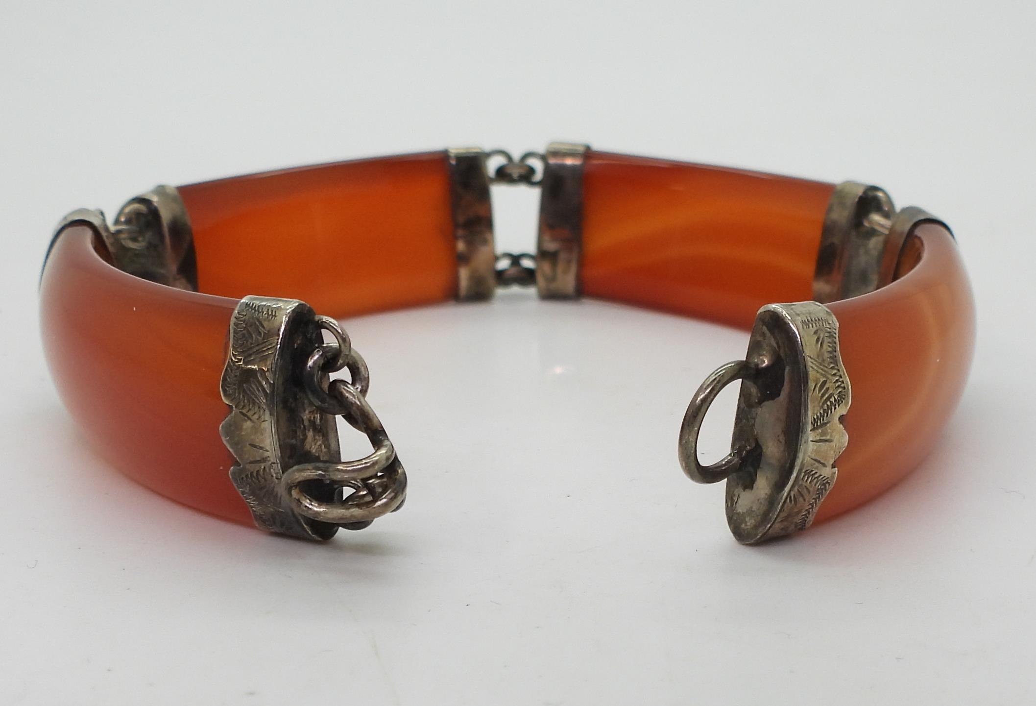 A Scottish carnelian bracelet with heart shaped carnelian set clasp, mounted throughout in - Image 5 of 5