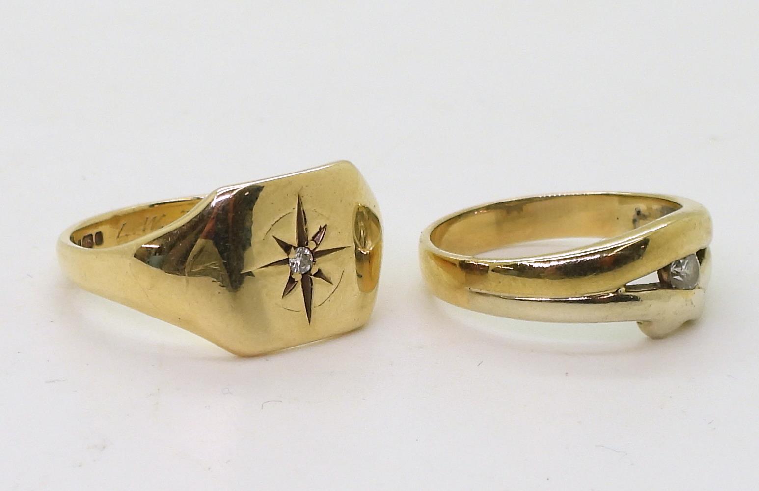 A 9ct bi colour gold ring set with a 0.15ct diamond size P, together with a star set diamond - Image 2 of 2