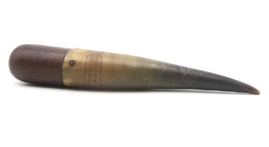 A George IV sailor's fid, of cattle horn with a hardwood butt, carved "W. Thompson P.P Ans 1823