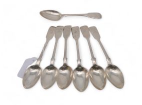 A set of five Victorian silver fiddle pattern teaspoons, engraved 'T.C.F' referring to Thomas Colyer